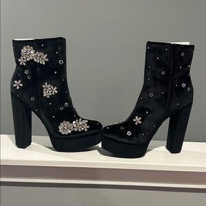 Express Black Embellished Heeled Boots